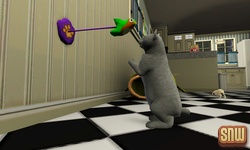 De Sims 3 Beestenbende: Oopsie-Daisy de kat aan het spelen met een speelgoedvogeltje