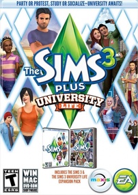 The Sims 3 Plus University Life packshot box art